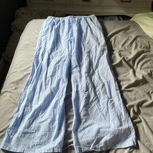 Blue and white striped linen pants
